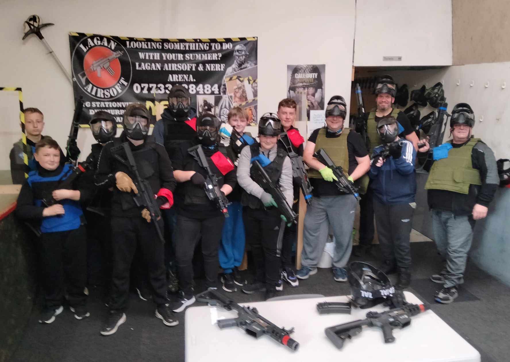Group of players geared up at Lagan Airsoft