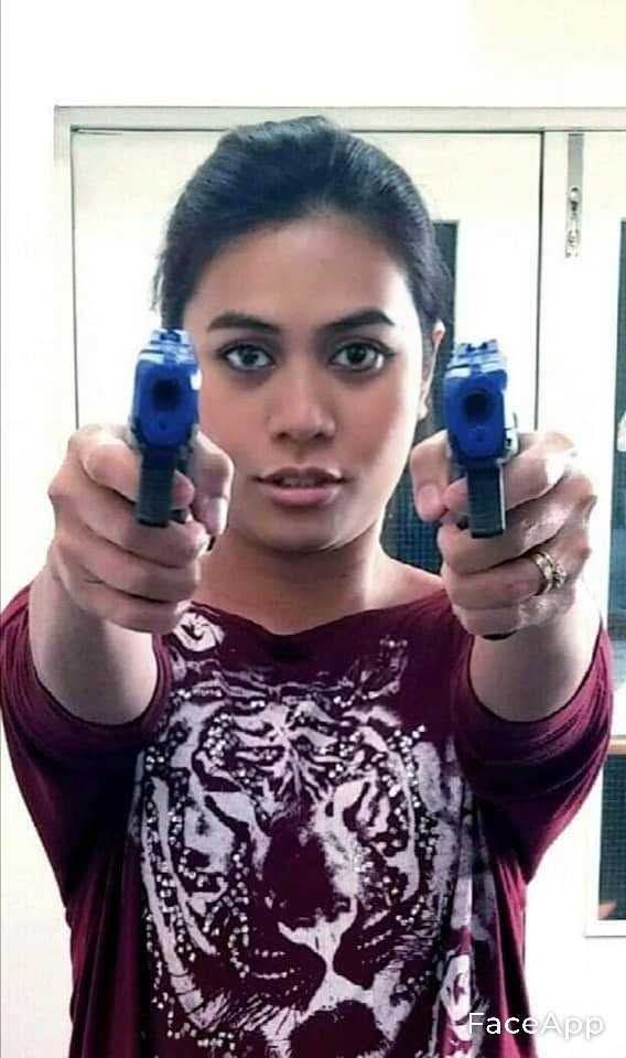 Player with twin airsoft pistols